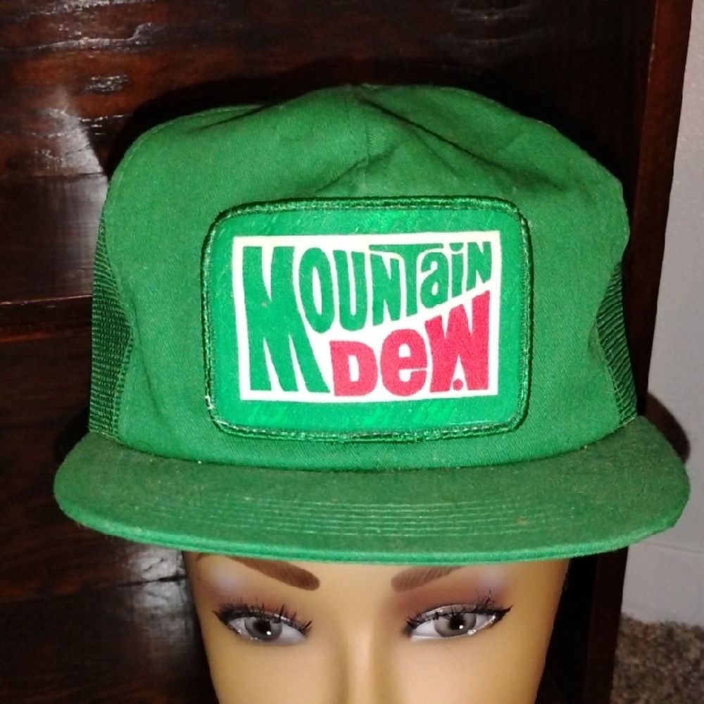 Vintage Mountain Dew Snapback Patch Hat Mesh K Br… - image 1